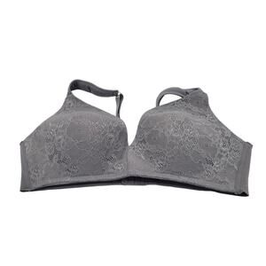 Jessica Simpson Gray Floral Back Smoothing Full Coverage Wire Free Bra Size 42C